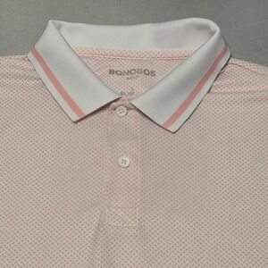 Bonobos Golf Polo Shirt Mens Large Slim Fit Pink White Geometric Micro Print